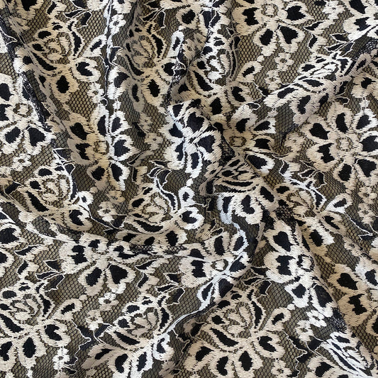 Tela Jersey Punto Encaje Nylon Poliéster Antique Black