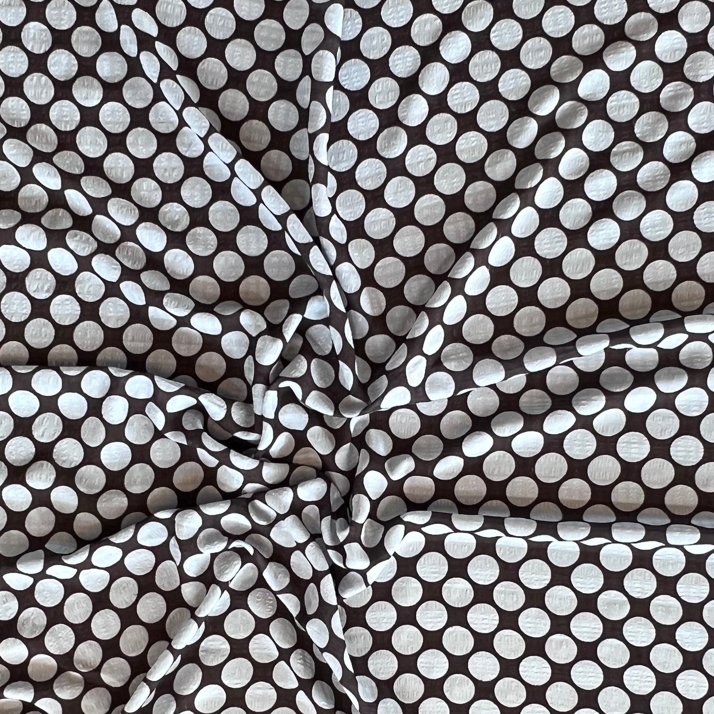 Tela Plana Color Poliéster Gasa Crinkel Papua Print Dot #5 Coffe_Celeste