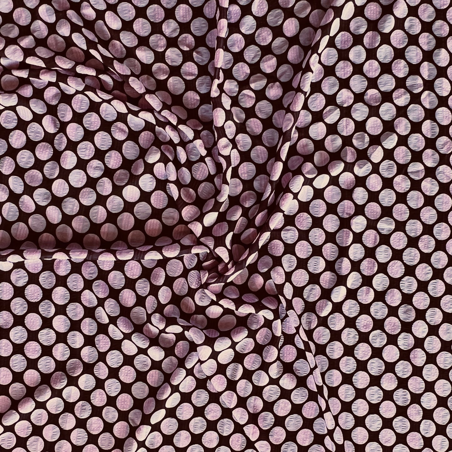 Tela Plana Color Poliéster Gasa Crinkel Papua Print Dot #5 Coffe_rosado