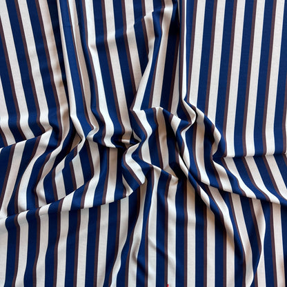 Tela Plana Color Poliéster Crep Microarrugado Cey print raya #8 off white_azul