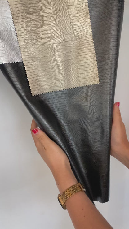 Tela Jersey Punto Poliéster PU Ecocuero Croco Foil