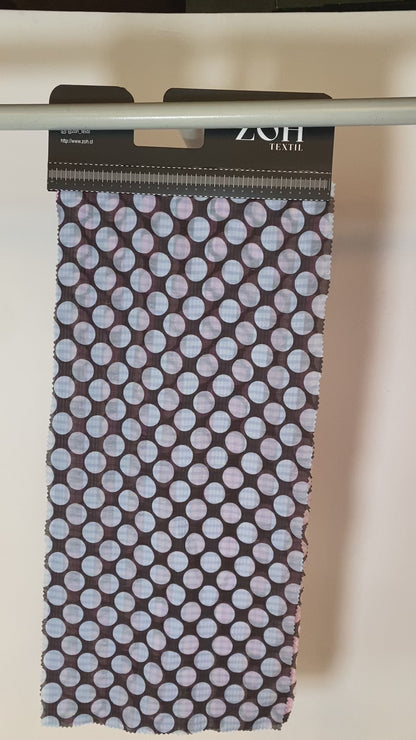 Tela Plana Color Poliéster Gasa Crinkel Papua Print Dot #5 Coffe_Celeste