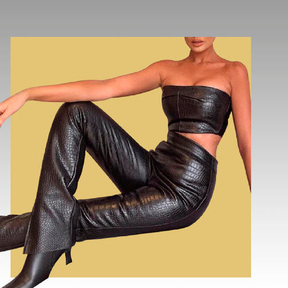 Tela Jersey Punto Poliéster PU Ecocuero Brillo Croco