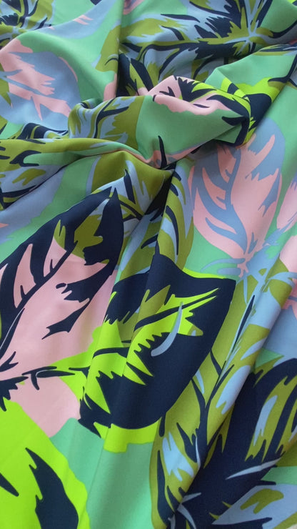 Tela Plana Color Poliéster Spandex Microsarga Olivia Print Leafy